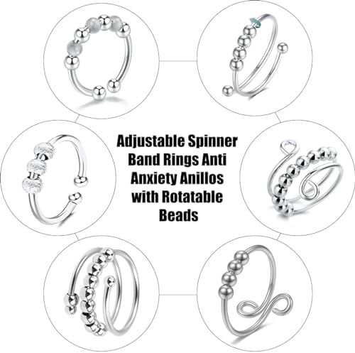 Bukezudang 6 Pièces Anillo de Masaje de Dedos, Anillo de Acupresión Premium, Anillos Antiestrés Ajustables, Alivio de la Ansiedad y Anillos Antiestrés Plateados, Anillos Giratorios de Ansiedad 5 1712753287 30 Bukezudang 6 Pieces Anillo de Masaje de Dedos Anillo de