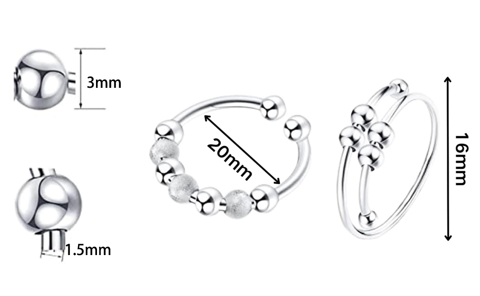 Bukezudang 6 Pièces Anillo de Masaje de Dedos, Anillo de Acupresión Premium, Anillos Antiestrés Ajustables, Alivio de la Ansiedad y Anillos Antiestrés Plateados, Anillos Giratorios de Ansiedad 12 1