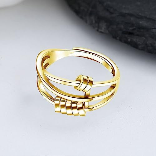 YAOGUI Anillos elegantes de oro para ansiedad, expandibles, giratorios, con cuentas giratorias, para mujeres, adolescentes y niñas, alivio del estrés, Adjustable, Metal 1 1712966605 112 YAOGUI Anillos elegantes de oro para ansiedad expandibles giratorios con