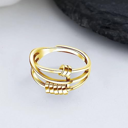 YAOGUI Anillos elegantes de oro para ansiedad, expandibles, giratorios, con cuentas giratorias, para mujeres, adolescentes y niñas, alivio del estrés, Adjustable, Metal 2 1712966605 125 YAOGUI Anillos elegantes de oro para ansiedad expandibles giratorios con