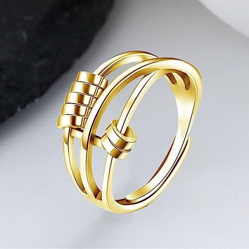 YAOGUI Anillos elegantes de oro para ansiedad, expandibles, giratorios, con cuentas giratorias, para mujeres, adolescentes y niñas, alivio del estrés, Adjustable, Metal 3 1712966605 378 YAOGUI Anillos elegantes de oro para ansiedad expandibles giratorios con