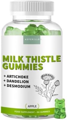 Gominolas de Cardo Mariano con Alcachofa, Diente de León y Desmodium – Alta Dosificación con 80% de Silimarina – Detox Hígado – Milk Thistle Gummies – 60 Unidades Sabor Manzana
