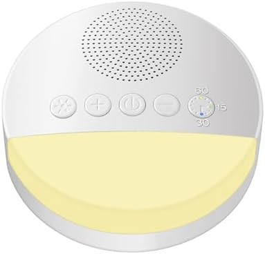 curfair Máquina de sonido de luz nocturna para aliviar la ansiedad con temporizador de 15 minutos, ruido blanco del bebé, recargable por USB, 20 sonidos relajantes, blanco reparador
