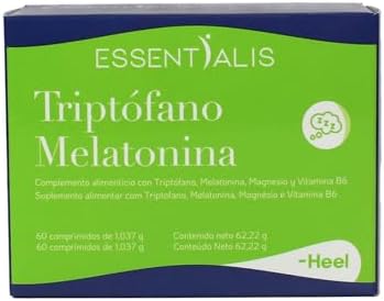 Essentialis Triptófano Melatonina-Con magnesio y vitamina B6–control del nerviosismo para mantener un buen estado de ánimo todo el día y dormir bien-Para 60 días–Comprimidos veganos–1 al día Essentialis Triptófano Melatonina-Con magnesio y vitamina B6–control del nerviosismo para mantener un buen estado de ánimo todo el día y dormir bien-Para 60 días–Comprimidos veganos–1 al día