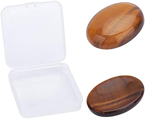 SUNNYCLUE 1 caja 2 piezas Ojo de Tigre Natural Piedra de Preocupación Curación Cristal Terapia Piedras Preciosas Chakra Reiki Forma Ovalada Piedras de Pulgar para Aliviar el Estrés Frotar Ansiedad