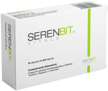 SERENBIT | Complemento alimenticio Para Reducir el Estres y La Ansiedad | Relajante | 30 Capsulas de Aschwaghada, L-Triptofano, extracto de Grifonia, Magnesio y Vitaminas B6 y B12