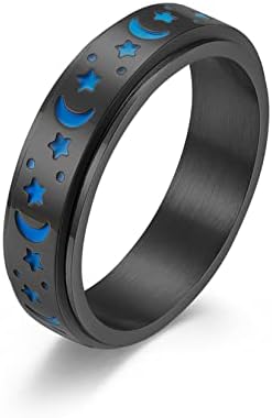 Gilieyer Anillos Giratorios de Acero Inoxidable, Anillos Luna y Estrella Anillo Antiestrés Mujeres Hombres Antiansiedad Anillo Aliviar El Estrés Anillo Luminosa Promesa de Boda