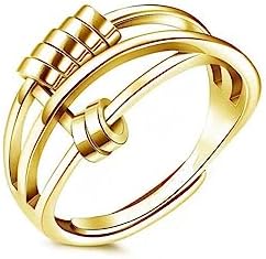 YAOGUI Anillos elegantes de oro para ansiedad, expandibles, giratorios, con cuentas giratorias, para mujeres, adolescentes y niñas, alivio del estrés, Adjustable, Metal