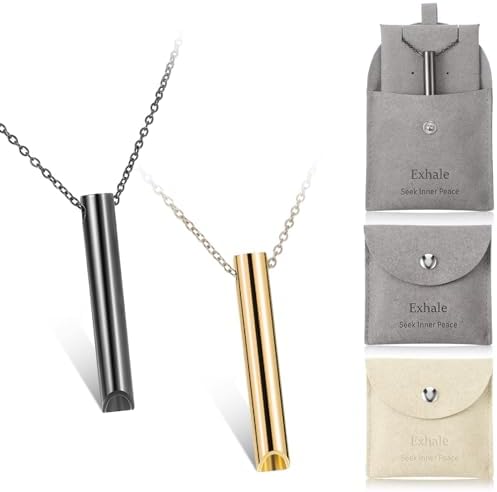 Fiada 2 Sets Collares de Respiración Consciente de Aliviar Ansiedad Estrés Collar de Ejercicios Respiración Profunda Acero Inoxidable con Bolsa de Joyería Portátil para Relajación (Negro, Oro) Fiada 2 Sets Collares de Respiración Consciente de Aliviar Ansiedad Estrés Collar de Ejercicios Respiración Profunda Acero Inoxidable con Bolsa de Joyería Portátil para Relajación (Negro, Oro)
