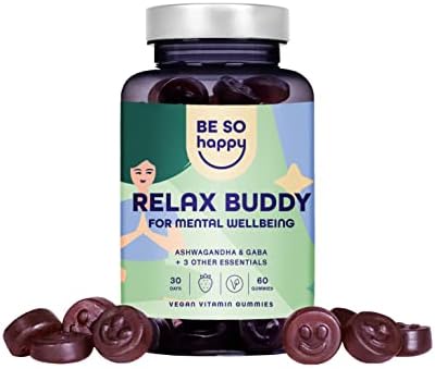 Gominolas de Ashwagandha 250mg | Para el Estrés y la Relajación | Con Gaba, Rhodiola y Vitaminas B6 y B12 | Sabor a Fresa | Vegano, Sin Gluten y Sin Lactosa | Be So Happy®