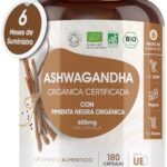Ashwagandha Orgánica 605mg - 180 Cápsulas | Para 6 Meses - Con Pimienta Negra para Máxima Biodisponi...