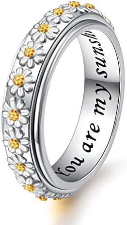 Anillo giratorio para aliviar la ansiedad con margaritas You Are My Sunshine Flower Fidget Anillo de plata de ley para TDAH y estrés para mujeres y niñas Anillo giratorio para aliviar la ansiedad con margaritas You Are My Sunshine Flower Fidget Anillo de plata de ley para TDAH y estrés para mujeres y niñas
