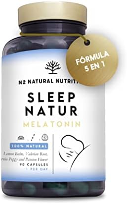 Melatonina Pura Complex con Valeriana, Pasiflora, Melisa, Amapola, Magnesio, Selenio y 10 Vitaminas. Induce y Prolonga el Sueño Reparador. 90 Cápsulas. CE. N2 Natural Nutrition Melatonina Pura Complex con Valeriana, Pasiflora, Melisa, Amapola, Magnesio, Selenio y 10 Vitaminas. Induce y Prolonga el Sueño Reparador. 90 Cápsulas. CE. N2 Natural Nutrition