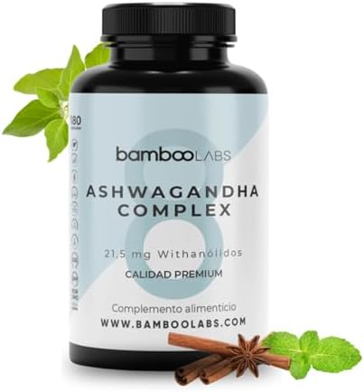Bamboo Labs – Ashwagandha con Extracto Seco de Withania Somnifera para Disminuir la Ansiedad y el Estres, 180 Aswaghanda Capsulas para 6 Meses, Fabricado en España Bamboo Labs – Ashwagandha con Extracto Seco de Withania Somnifera para Disminuir la Ansiedad y el Estres, 180 Aswaghanda Capsulas para 6 Meses, Fabricado en España