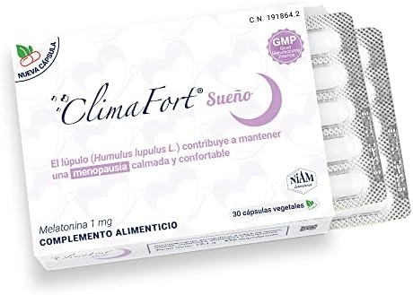 Climafort Sueño – Cápsulas Menopausia – Complemento alimenticio con lúpulo, melatonina, vitaminas y minerales – Para los signos de la premenopausia y menopausia