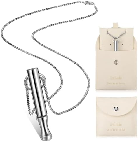 Fiada Collar de Respiración Consciente Collar de Ejercicios de Respiración Profunda de Acero Inoxidable con Bolsa Joyería Portátil para Aliviar Ansiedad Estrés Relajación Meditación