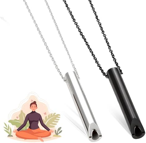 Omlalayi 2 Piezas Collar de Respiración,Dispositivo Anti Ansiedad,Collar de Silbato Acero Inoxidable con 2 Colores,Collar de Alivio de la Ansiedad para Ejercicios de Respiración,Meditación