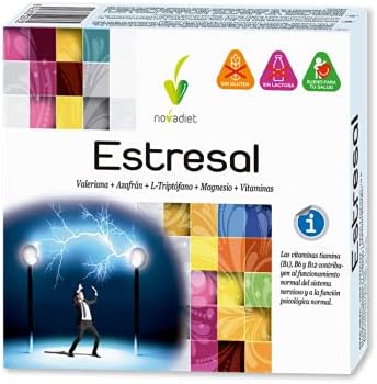 Novadiet – ESTRESAL Cápsulas con Valeriana, Azafrán, L-Triptofano, Magnesio, Vitaminas, Ayuda a Modular la Ansiedad y el Estrés, Situación de Tristeza, Apatía, Épocas de Agobio y Nervios – 60 Cápsulas Novadiet – ESTRESAL Cápsulas con Valeriana, Azafrán, L-Triptofano, Magnesio, Vitaminas, Ayuda a Modular la Ansiedad y el Estrés, Situación de Tristeza, Apatía, Épocas de Agobio y Nervios – 60 Cápsulas