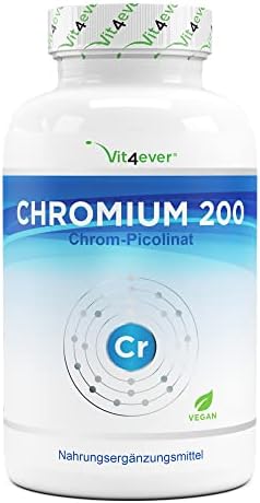 Picolinato de cromo – 200 mcg de cromo puro por comprimido – 365 comprimidos en un año – Sin aditivos indeseables – Altamente dosificado – Vegano Picolinato de cromo – 200 mcg de cromo puro por comprimido – 365 comprimidos en un año – Sin aditivos indeseables – Altamente dosificado – Vegano