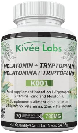 Kivéelabs 70 Cápsulas – Melatonina pura 1,9 mg – Triptófano 575 mg – vitaminas para el cansancio – vitamina b6 – pastillas para dormir – apto para veganos sin OMG – Fabricado en España Kivéelabs 70 Cápsulas – Melatonina pura 1,9 mg – Triptófano 575 mg – vitaminas para el cansancio – vitamina b6 – pastillas para dormir – apto para veganos sin OMG – Fabricado en España
