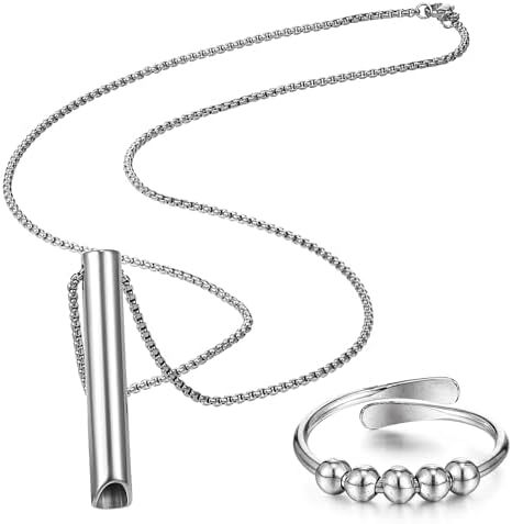 Fiada Collar Collar de Respiración Consciente Collar de Ejercicios de Respiración Profunda de Acero Inoxidable y Anillo para Aliviar Ansiedad Estrés Relajación Meditación Hombres Mujeres