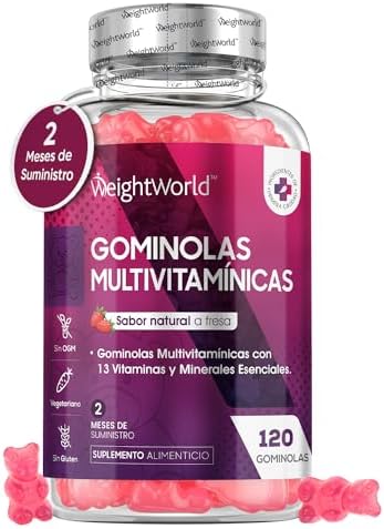 Gominolas Multivitaminas y Minerales, 120 Gummies (Sabor Fresa) – 13 Vitaminas y Minerales como Vitamina D3, C, B6, B12, E, Biotina, Zinc y Ácido Fólico, para 2 meses, Sin Gluten Gominolas Multivitaminas y Minerales, 120 Gummies (Sabor Fresa) – 13 Vitaminas y Minerales como Vitamina D3, C, B6, B12, E, Biotina, Zinc y Ácido Fólico, para 2 meses, Sin Gluten
