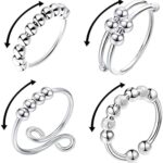 4 Piezas, Anillos de Ansiedad, Anillos de Dedo Abiertos con Cuentas, Anillos Giratorios para Aliviar...