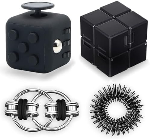 Steemjoey Juego de 4 Juguetes Fidget Set, Antiestrés Stress Cube Infinity Cube Juego De Cadena Flippy Anillo de Acupresión, Alivia el estrés Reductor Add para Adultos Niños Ansiedad Autismo (Negro) Steemjoey Juego de 4 Juguetes Fidget Set, Antiestrés Stress Cube Infinity Cube Juego De Cadena Flippy Anillo de Acupresión, Alivia el estrés Reductor Add para Adultos Niños Ansiedad Autismo (Negro)
