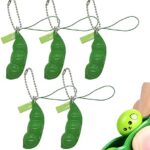 Llavero Guisante,5 Pcs Colgante de Llave Pop It Fidget Toy, Antiestres Fidgets Toys Squishy Bean Col...