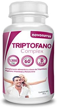 Triptofano con magnesio y vitamina b6, mas melatonina, espirulina, vitamina B3 y B5, 60 comprimidos de 1.300 mg. Antiestres natural, contra la ansiedad natural, propulsor de serotonina natural Triptofano con magnesio y vitamina b6, mas melatonina, espirulina, vitamina B3 y B5, 60 comprimidos de 1.300 mg. Antiestres natural, contra la ansiedad natural, propulsor de serotonina natural