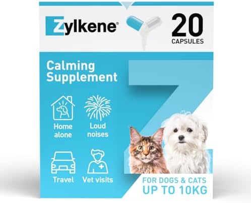 Zylkene Suplementos calmantes para gatos y perros de hasta 10 kg 75 mg | Ayuda a aliviar la ansiedad de las mascotas en situaciones difíciles | Se administra fácilmente | 20 cápsulas