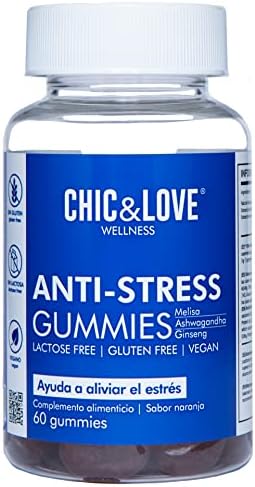 Gominolas Anti-Estrés para Mujer | Raíz de Ashwagandha, Extracto de Melisa y Extracto de Raíz de Ginseng | SIN Gluten, SIN Lactosa, apto para veganos | Sabor Naranja (60 Gominolas)