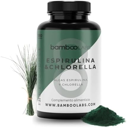 Bamboo Labs – Espirulina y Chlorella 180 Capsulas, 1800 mg por Dosis Diaria, Comprimidos Veganos de Alga Spirulina + Clorella, Refuerzo del Sistema Inmunitario y Recuperación Muscular