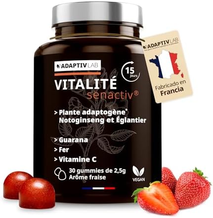 AdaptivLAB SENACTIV VITALIDAD 30 – Natural Antiestres Adultos Complementos Alimenticios con Vitamina C Hierro y Guarana – Vegano y Vegetariano Aroma Fresa Estrés Resist Gummies AdaptivLAB SENACTIV VITALIDAD 30 – Natural Antiestres Adultos Complementos Alimenticios con Vitamina C Hierro y Guarana – Vegano y Vegetariano Aroma Fresa Estrés Resist Gummies