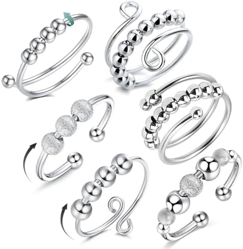Bukezudang 6 Pièces Anillo de Masaje de Dedos, Anillo de Acupresión Premium, Anillos Antiestrés Ajustables, Alivio de la Ansiedad y Anillos Antiestrés Plateados, Anillos Giratorios de Ansiedad Bukezudang 6 Pièces Anillo de Masaje de Dedos, Anillo de Acupresión Premium, Anillos Antiestrés Ajustables, Alivio de la Ansiedad y Anillos Antiestrés Plateados, Anillos Giratorios de Ansiedad