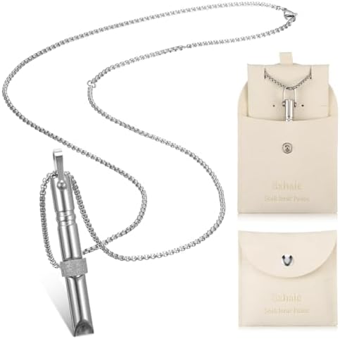 Fiada Collar de Respiración Consciente Collar de Ejercicios de Respiración Profunda Acero Inoxidable con Bolsa Joyería Portátil para Aliviar Ansiedad Estrés Relajación Meditación (Estilo Novedoso)
