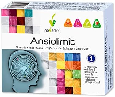 Novadiet – ANSIOLIMIT Cápsulas con Vitamina B6, Magnolia, Tulsi, GABA, Pasiflora, Flor de Azahar, Vitamina B6, Ayuda a Disminuir la Ansiedad, Agobio, Estrés y el Nerviosismo – 60 Cápsulas