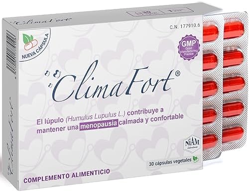 ClimaFort Complemento Alimenticio para Menopausia – 30 Cápsulas – Suplemento para aliviar los sofocos, cambios de humor o insomnio ClimaFort Complemento Alimenticio para Menopausia – 30 Cápsulas – Suplemento para aliviar los sofocos, cambios de humor o insomnio