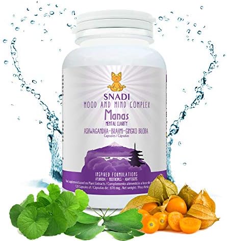 Adaptógenos: Aswhaganda, Brahmi y Ginkgo biloba l 120 capsulas – 600 mg I Sistema nervioso, estrés e Insomnio, calma la mente, focaliza. l Mood and mind complex. Vegano. MANAS – Snadi
