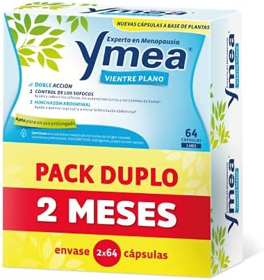 Ymea Vientre Plano Pack, Cápsulas para Tratamiento de la Menopausia, Control de Sofocos y Alivia el Hinchazón Abdominal, Sin Estrogenos, Soja o Consevantes, Tratamiento 2 Meses, 128 Unidades Ymea Vientre Plano Pack, Cápsulas para Tratamiento de la Menopausia, Control de Sofocos y Alivia el Hinchazón Abdominal, Sin Estrogenos, Soja o Consevantes, Tratamiento 2 Meses, 128 Unidades