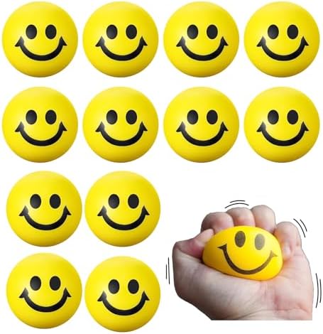 Wekuw 12 Piezas Pelota antiestres, Sonrisa Pelota antiestrés, Pelota antiestres Adultos Mano, Pelota antiestres niños, Juguetes para Aliviar el Estrés, Bueno para aliviar la ansiedad