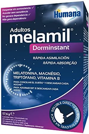 Humana Melamil Dorminstant Adolescentes y Adultos, Melatonina 99% pura, Triptófano, Magnesio y Vitaminas B3, B6, B5 y B12-24 sobres, Sueño Adolescentes y Adultos, Salud del sueño Humana Melamil Dorminstant Adolescentes y Adultos, Melatonina 99% pura, Triptófano, Magnesio y Vitaminas B3, B6, B5 y B12-24 sobres, Sueño Adolescentes y Adultos, Salud del sueño