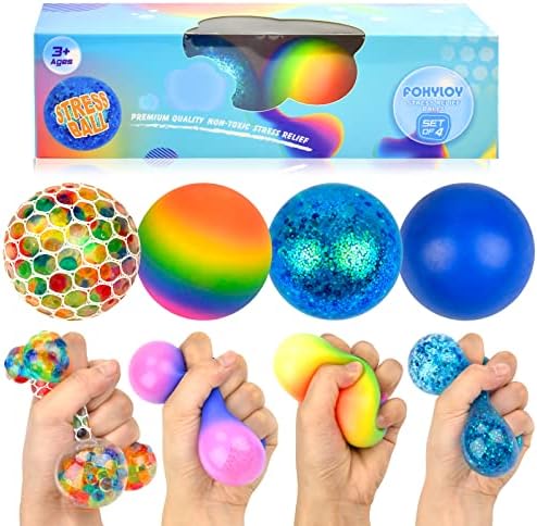 FOHYLOY Pelota antiestres, 4Pz Bolas antiestres Adultos niños Squishy Stress Ball Fidget Toys, Juguetes Autismo para Aliviar la Fatiga de los Dedos para Aliviar la Ansiedad