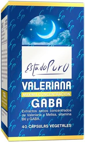 Valeriana GABA Estado Puro. Relajante Natural para Dormir Mejor. Valeriana Desodorizada + Melisa + GABA + Vitamina B6. Ayuda a Conciliar y Mantener el Sueño. 40 Cápsulas Vegetales de Tongil