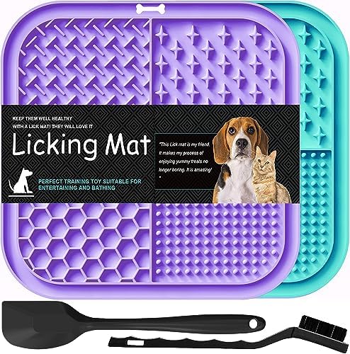 Lesipee Tapete para lamer para perros y gatos, paquete de 2, alfombrilla de alimentación lenta para lamer, juguetes para aliviar la ansiedad para perros, tapete de alimentación para mantequilla,