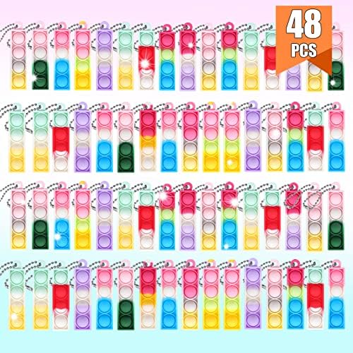 48 PCS Mini Llaveros Antiestrés de Silicona, Regalos de Pop Fidget It para Fiestas Cumpleaños Clase, Juguetes Sensoriales con Burbujas para Aliviar el Estrés y la Ansiedad para Niños y Adultos
