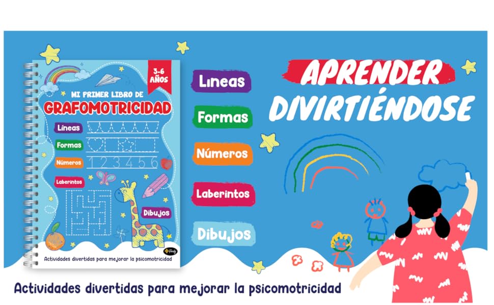 Finoly Mi Primer Libro Grafomotricidad - Niños de 3 a 6 años - Cuaderno Trazos y Preescritura - Aprender Actividades y Ejercicios Líneas Formas Números Laberintos Dibujos - Educación Infantil 10 1